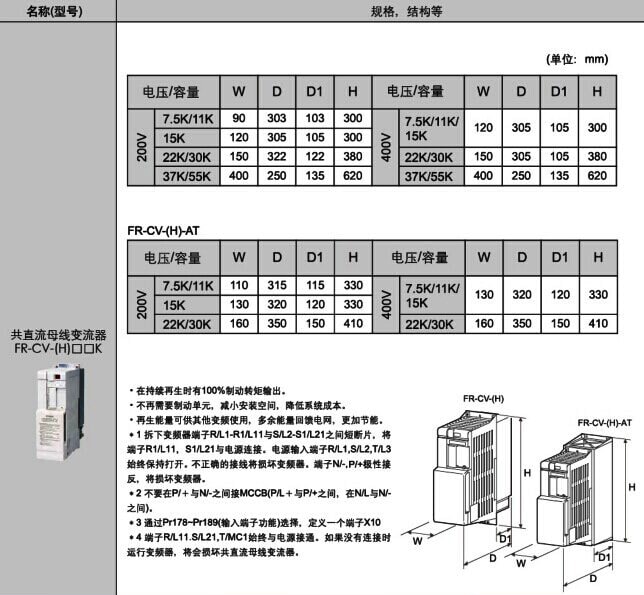 FR-CV-H7.5K 三菱變流器參數(shù)